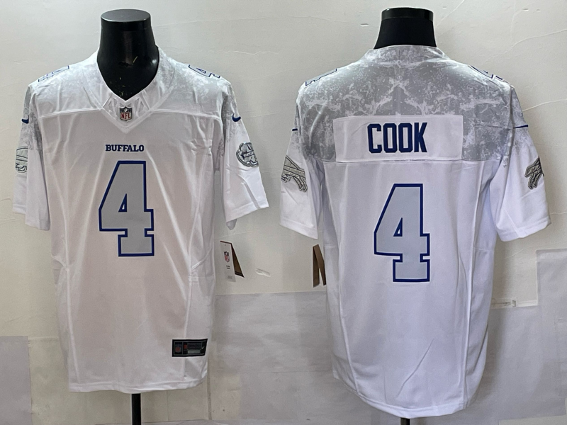 Men Buffalo Bills #4 Cook Nike White 2025 Rivalries Collection Limited NFL Jersey 001